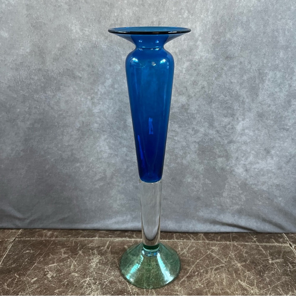 Young and Constantin Studio Blown Glass Vase Blue‎ Signed & Numbered Tall Accent
